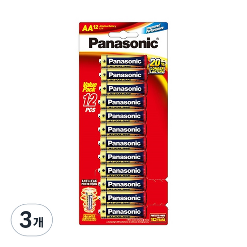 파나소닉 알카라인 AA 건전지 밸류팩, 12개입, 3개