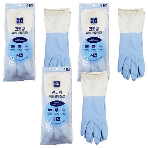 태화 면코팅 투톤 고무장갑 양손착용, 블루, 중(M), 3개