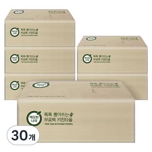 깨끗한나라 톡톡 뽑아쓰는 무표백 천연펄프 키친타올, 100매, 30개