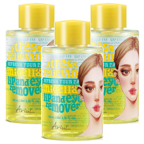 아리얼 스트레스 릴리빙 미셀라 립 앤 아이 리무버, 100ml, 3개