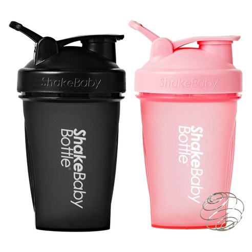 쉐이크베이비 보틀 쉐이커 2종 세트, 블랙 + 핑크, 600ml, 2개