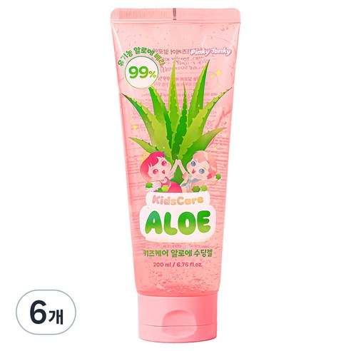 핑키통키 유아용 키즈케어 유기농 알로에 99% 수딩젤, 6개, 200ml