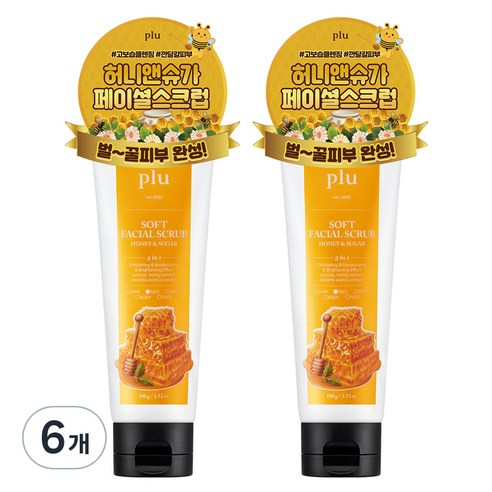 플루 소프트 페이셜 스크럽 허니 앤 슈가, 100g, 6개