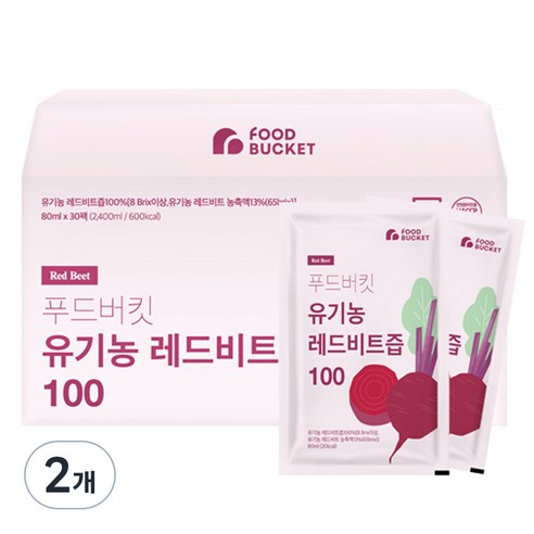 푸드버킷 유기농 레드비트즙 100, 2.4L, 2개