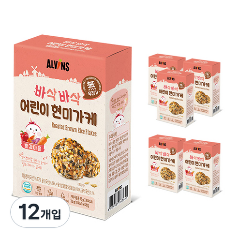 엘빈즈 바삭바삭 어린이 현미가케 빨강마을, 새우 + 당근 + 자색고구마 + 파프리카, 12개, 28g