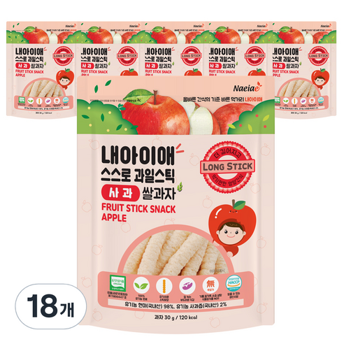 내아이애 유기농 스스로 과일 롱스틱, 사과, 30g, 18개