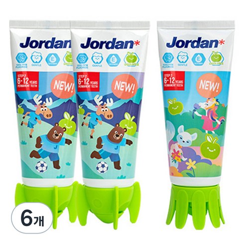 조르단 뉴스텝2 어린이 치약 청사과향 랜덤발송, 90g, 6개