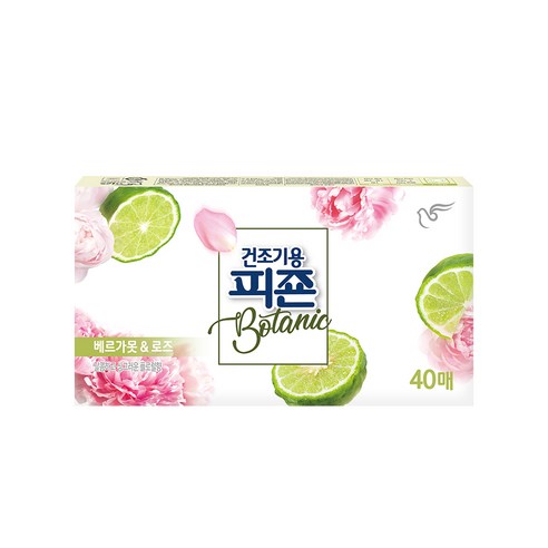 피죤 건조기용 보타닉 시트 섬유유연제 베르가못&로즈, 1개, 40매