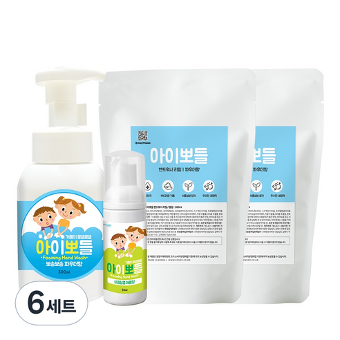 아이뽀들 핸드워시 파우더향 본품 300ml + 리필 300ml x 2p + 휴대용 애플향 50ml, 6세트