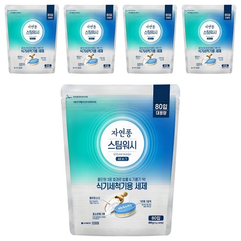 자연퐁 스팀워시 올인원 식기세척기용 타블렛 주방세제, 800g, 5개