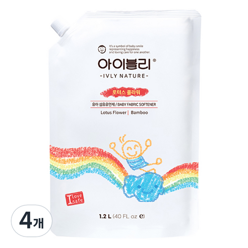 아이블리네이쳐 대나무 성분 섬유유연제 로터스 플라워향 본품, 1.2L, 4개