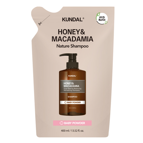 쿤달 허니 앤 마카다미아 네이처 샴푸 리필팩 베이비파우더향, 400ml, 1개