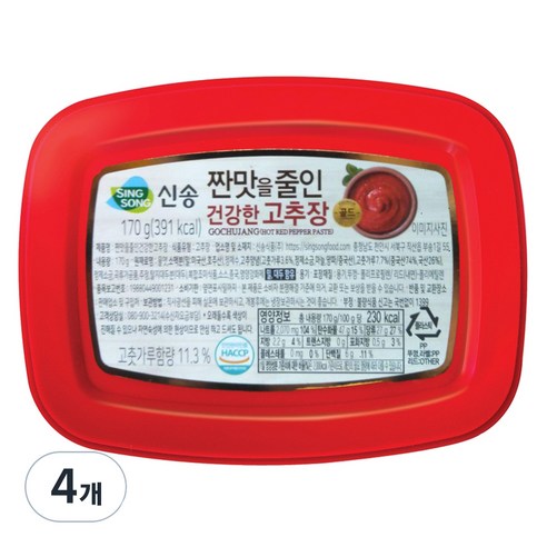 신송식품 짠맛을줄인 건강한 고추장, 170g, 4개
