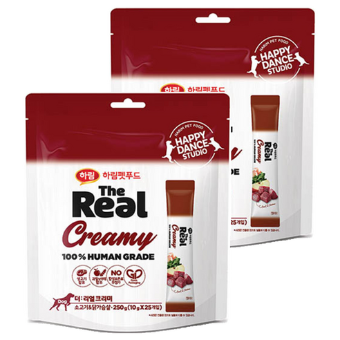하림더리얼 강아지 크리미 소고기 앤 닭가슴살 파우치 10g x 25p, 소고기 + 닭고기 혼합맛, 2개