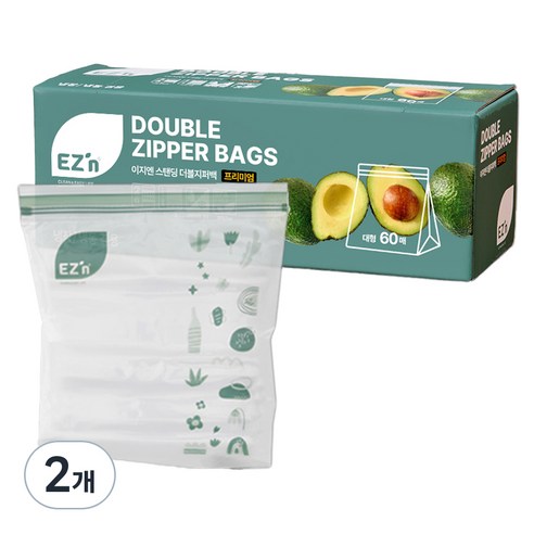 EZn이지엔 프리미엄 더블지퍼백 냉장 냉동 겸용, 대(L), 60개입, 2개