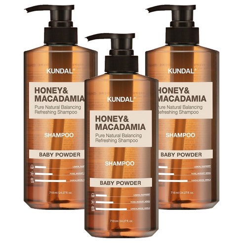 쿤달 허니 앤 마카다미아 네이처 샴푸 베이비파우더향, 718ml, 3개