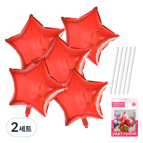 파티쇼 별 은박 풍선 45cm 5p + 빨대 5p 세트, 레드(풍선), 2세트