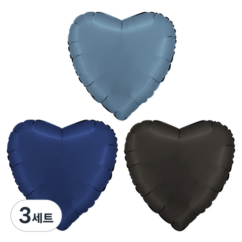 그라보벌룬 은박 하트풍선 3종 세트, 블루진, 블루네이비, 새틴블랙, 3세트