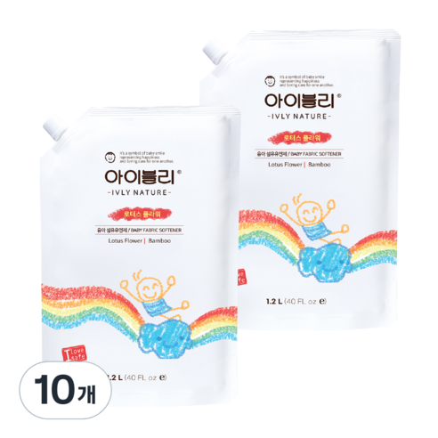 아이블리네이처 유아 섬유유연제 로터스 플라워향 리필, 1.2L, 10개