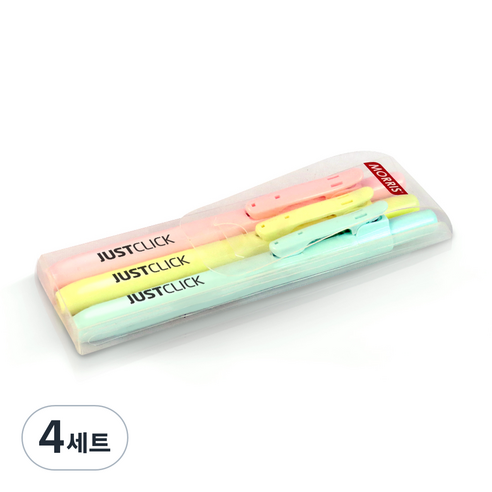 저스트클릭 마일드 형광펜S 3종 세트, 옐로우 + 핑크 + 민트, 4세트