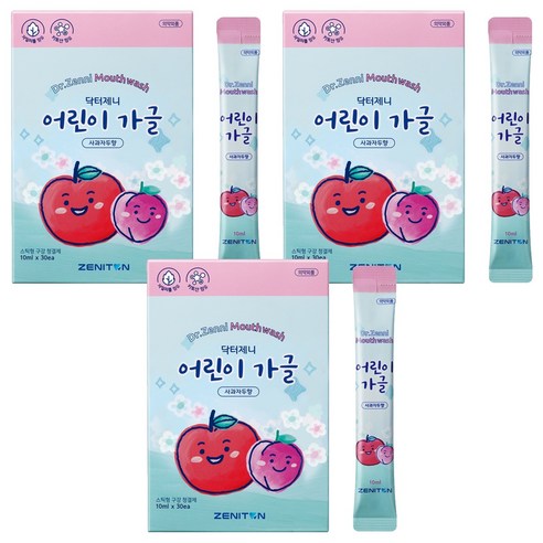 제니튼 닥터제니 일회용 스틱 어린이 가글 사과자두향 30p, 300ml, 3개