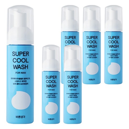 바른생각 슈퍼 쿨 워시 포 맨 남성청결제, 200ml, 6개