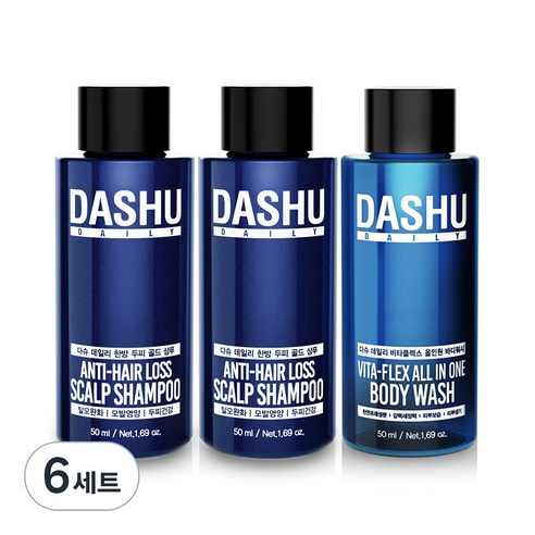다슈 데일리 한방 두피 골드 샴푸 EX 50ml x 2p + 다슈 데일리 비타플렉스 올인원 바디워시 50ml x 1p, 6세트