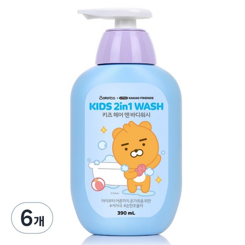 베비언스 리틀카카오프렌즈 키즈 헤어 앤 바디워시 블루, 390ml, 6개