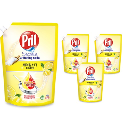 프릴 시크릿 오브 베이킹소다 퓨어레몬, 1.2L, 4개