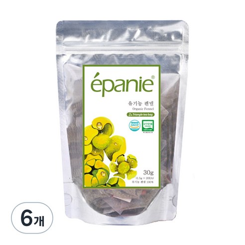 에빠니 유기농 펜넬 삼각망 티백, 1.5g, 20개입, 6개