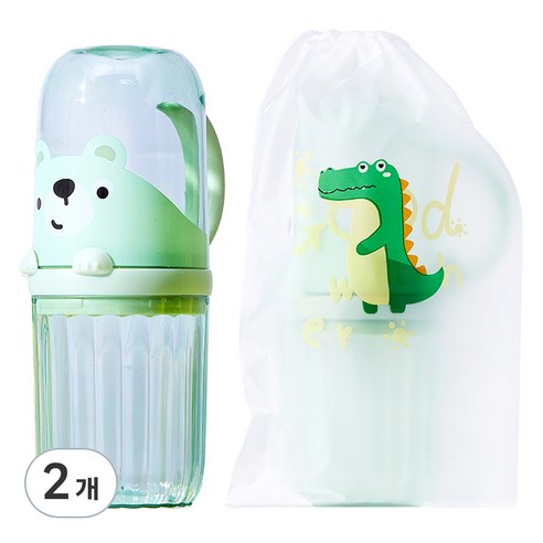 아우라팸 어린이 양치컵 칫솔 케이스, 그린, 2개