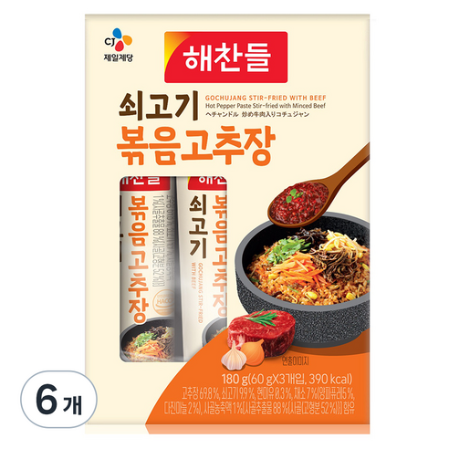 해찬들 쇠고기 볶음 고추장 3p, 180g, 6개