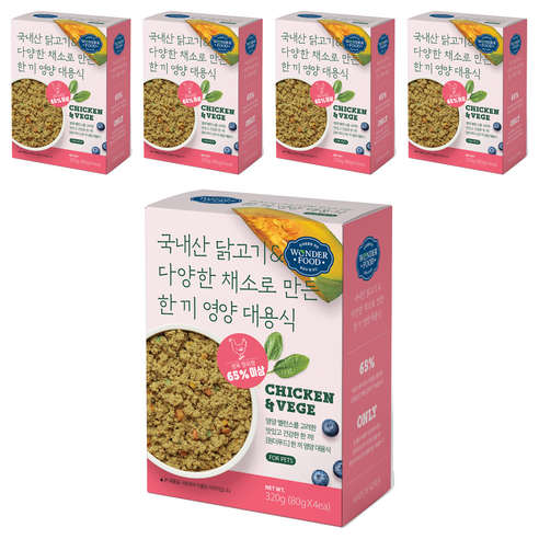 원더푸드 전연령용 강아지 한 끼 영양 대용식 사료 4p, 닭고기, 320g, 5개