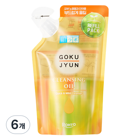 하다라보 고쿠쥰 클렌징 오일 리필팩, 180ml, 6개