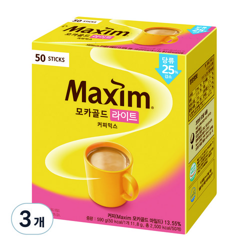 맥심 모카골드 라이트 커피믹스 590g, 11.8g, 50개입, 3개