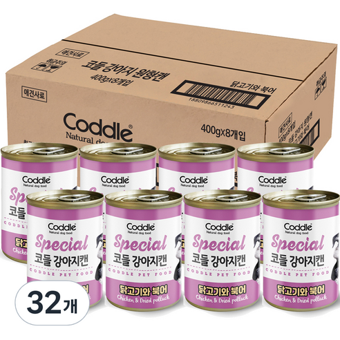 코들 강아지 원형캔 강아지 간식, 닭고기와 북어맛, 400g, 32개
