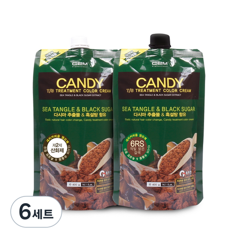 C2M 캔디 티에스 트리트먼트 칼라 크림 염모제 1제 400ml + 2제 400ml, 적빛 밝은 갈색(6RS), 6세트