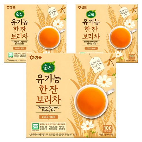 순작 유기농 한 잔 보리차, 1.5g, 100개입, 3개