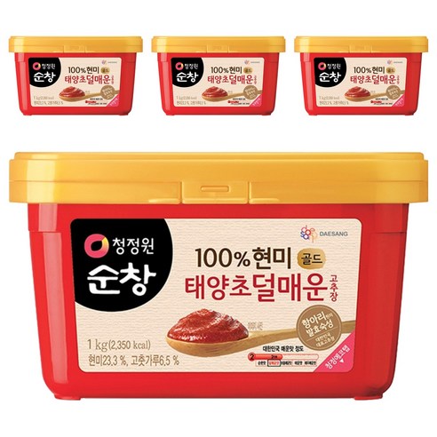 청정원순창 100% 현미 태양초 덜매운 고추장 골드, 1kg, 4개