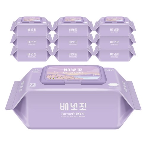 배냇짓 파머스루트 바이올렛70 아기 물티슈 캡형, 72매, 10팩
