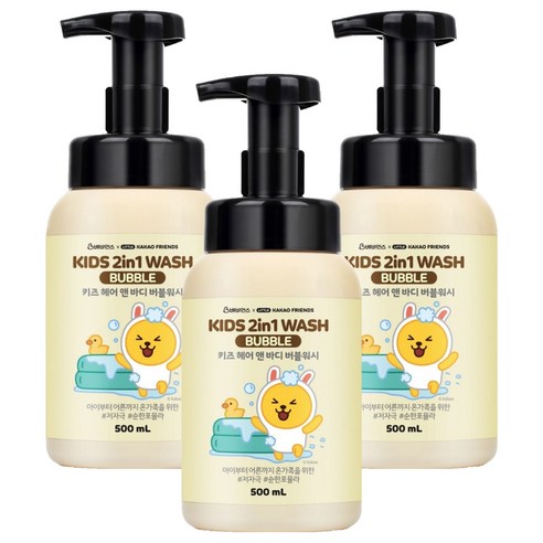 베비언스 카카오 무지 키즈 헤어 앤 바디 버블 워시 올인원클렌저, 500ml, 3개