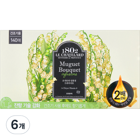 르샤트라1802 인퓨전 드라이시트 섬유유연제 뮤게부케 본품, 140매입, 6개