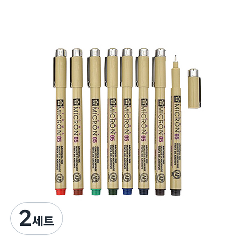 PIGMA MICRON 05 젤잉크펜 8p세트, Black, Sepia, Blue Black, Blue, Hunter Green, Green, Burgundy, Red, 2세트
