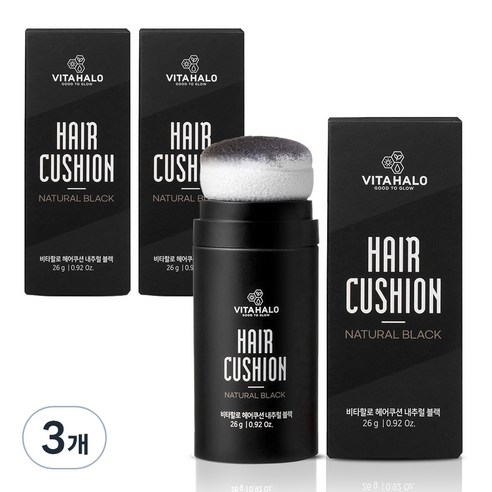 비타할로 헤어쿠션 26g, 내추럴 블랙, 3개