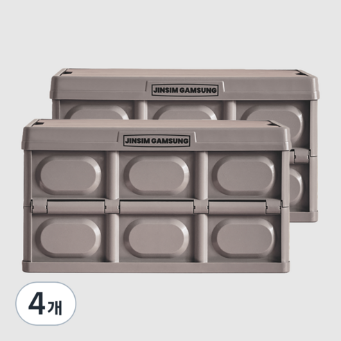 진심감성 다용도 수납 캠핑 폴딩박스, 코코아브라운, 56L, 4개