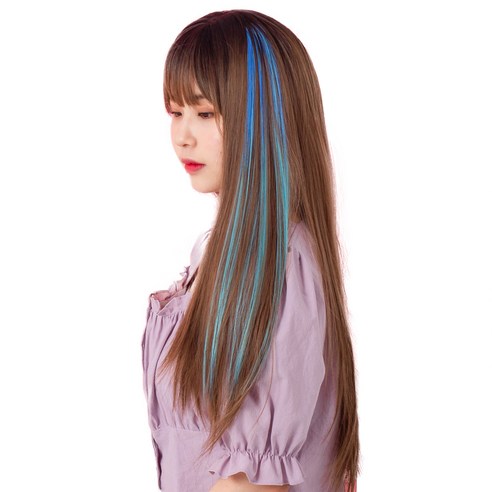 가발위드 투톤 스트레이트 컬러 헤어피스 5p + 트윙클 붙임머리 세트, 블루스카이블루(피스), 랜덤발송(트윙클 붙임머리), 1세트