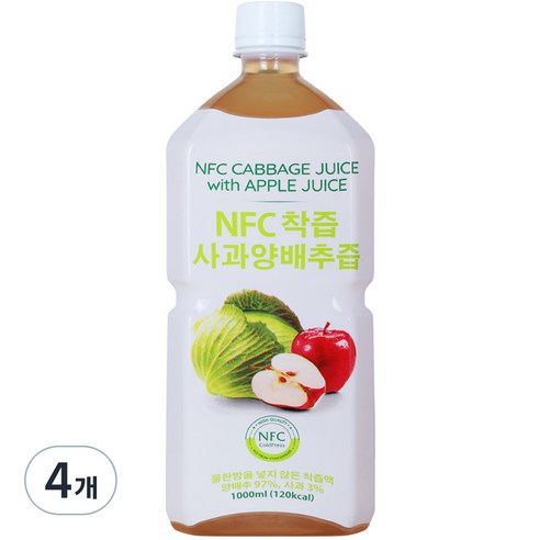 파모빗 사과 양배추 100 NFC 저온착즙, 6개, 1L 양배추즙