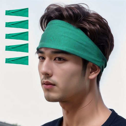 에머블 솔리드컬러 요가 헤어밴드, 그린, 5개