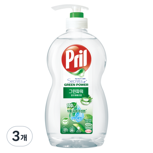 프릴 그린파워 알로에 베라 주방세제, 750ml, 3개