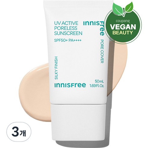 이니스프리 뉴 유브이 액티브 포어리스 선스크린 SPF50+ PA++++, 50ml, 3개